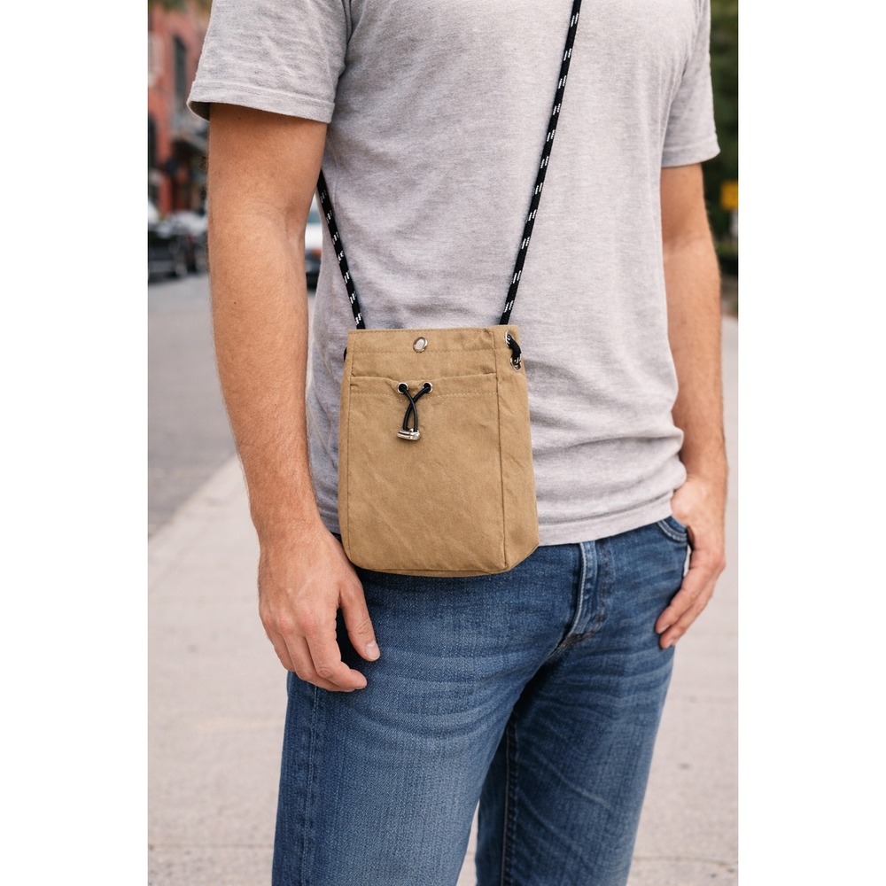 Khaki Nylon Utility Crossbody Bag Rope Strap Gorpcore Techwear Pouch - Picture 2 of 7